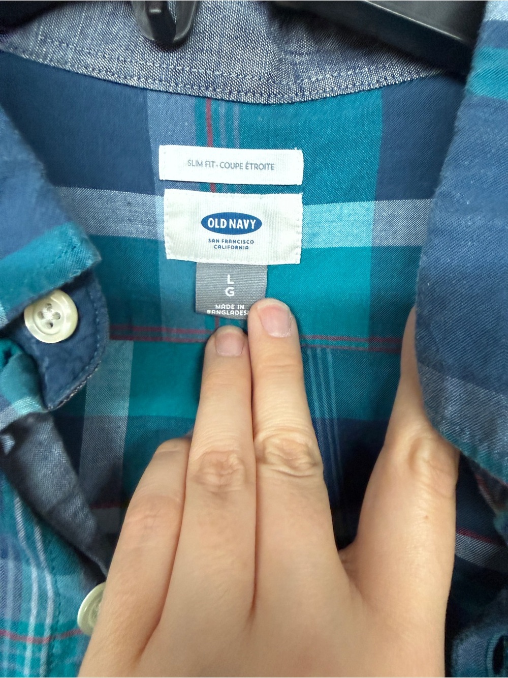 Old Navy Plaid Button Up Long Sleeve Slim Fit Shirt Size Large - Picture 5 of 6